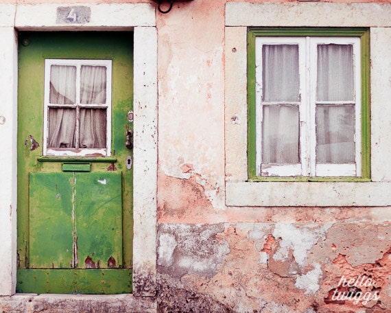 Door Photo, Portugal Photos,Travel Photos, Lisbon, Wall Decor, Europe Photos, Green Artwork, Village, Typical House - So Many Stories