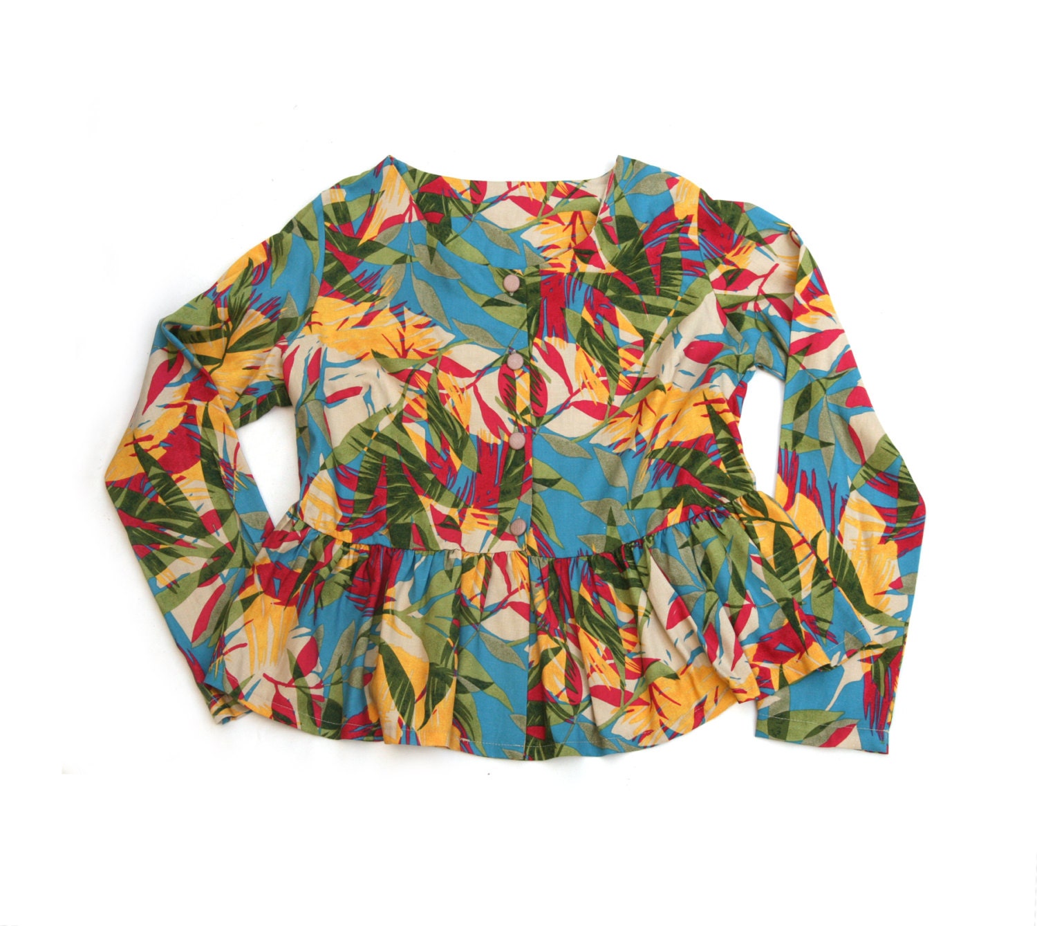 Winter sale, Peplum Floral cardigan, Long sleeve blouse, Women buttoned top