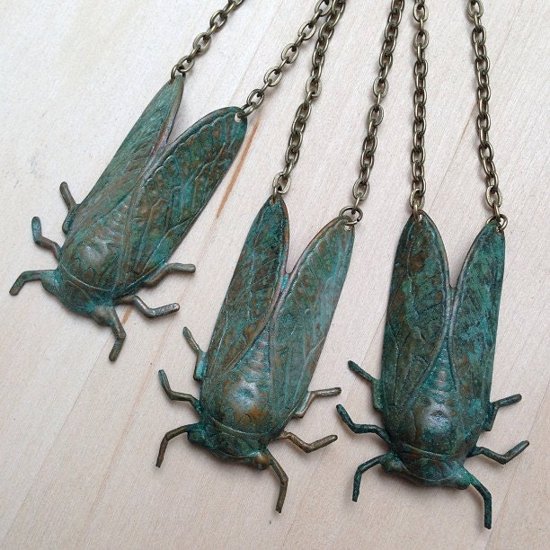 PRE-ORDER - Lucky Realistic Brass Cicada Pendant Necklace with Natural Patina