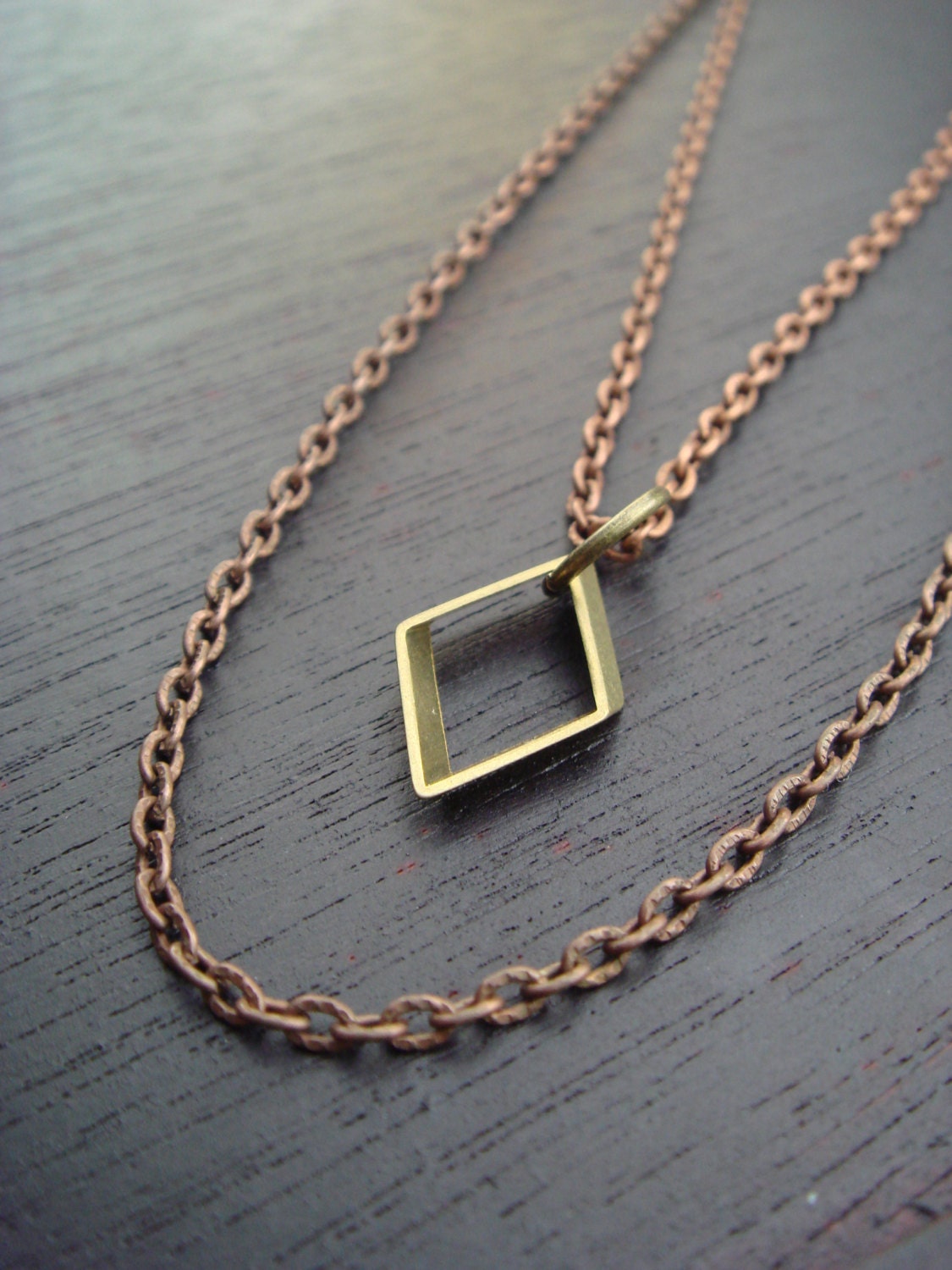 Vintage Brass Diamond Necklace, Raw Brass Geometric, Tiny Diamond, Copper and Brass Jewelry, Mixed Metals, Layered Necklace, Minimal Jewelry