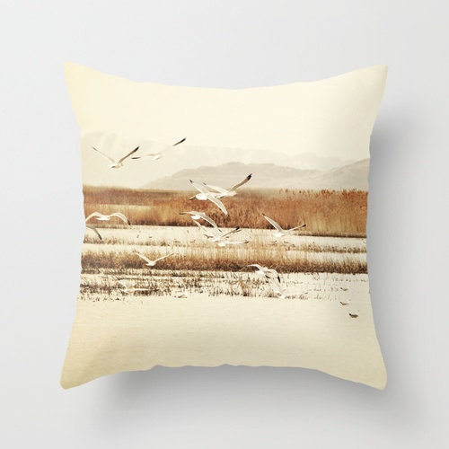 Throw Pillow Cover Nautical Landscape with Seagulls photo - SylviaCPhotography