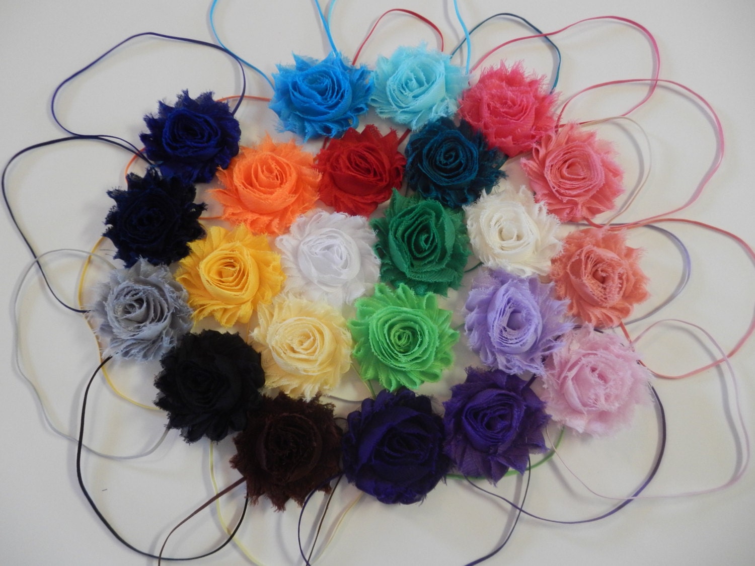You Pick 8 - Shabby Chic Rose Headband or Clip Set - 54 colors and prints - Infant Headband - Newborn Headband - Children's Headband