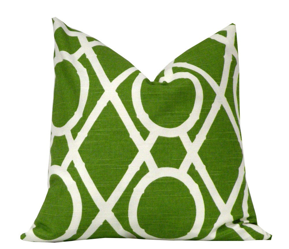 Pillow Cover - Lattice Bamboo in  Green Leaf - Dwell Studio Lattice Bamboo - Green Pillows