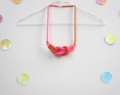 Together, crochet knot necklace. Nautical knot necklace. Neon pink and orange cotton yarn.