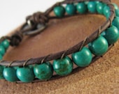Teal Green Single Leather Wrap Bracelet