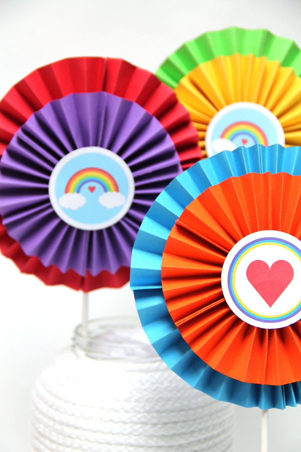 Rainbow Love - Set of 3 Rosette Table Centerpieces Il_570xn