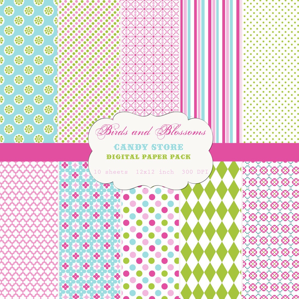 Candy Store Digital Scrapbook Paper Pack for Personal or Commercial Use