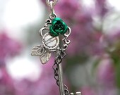 SALE - Green Winter Rose Key Necklace
