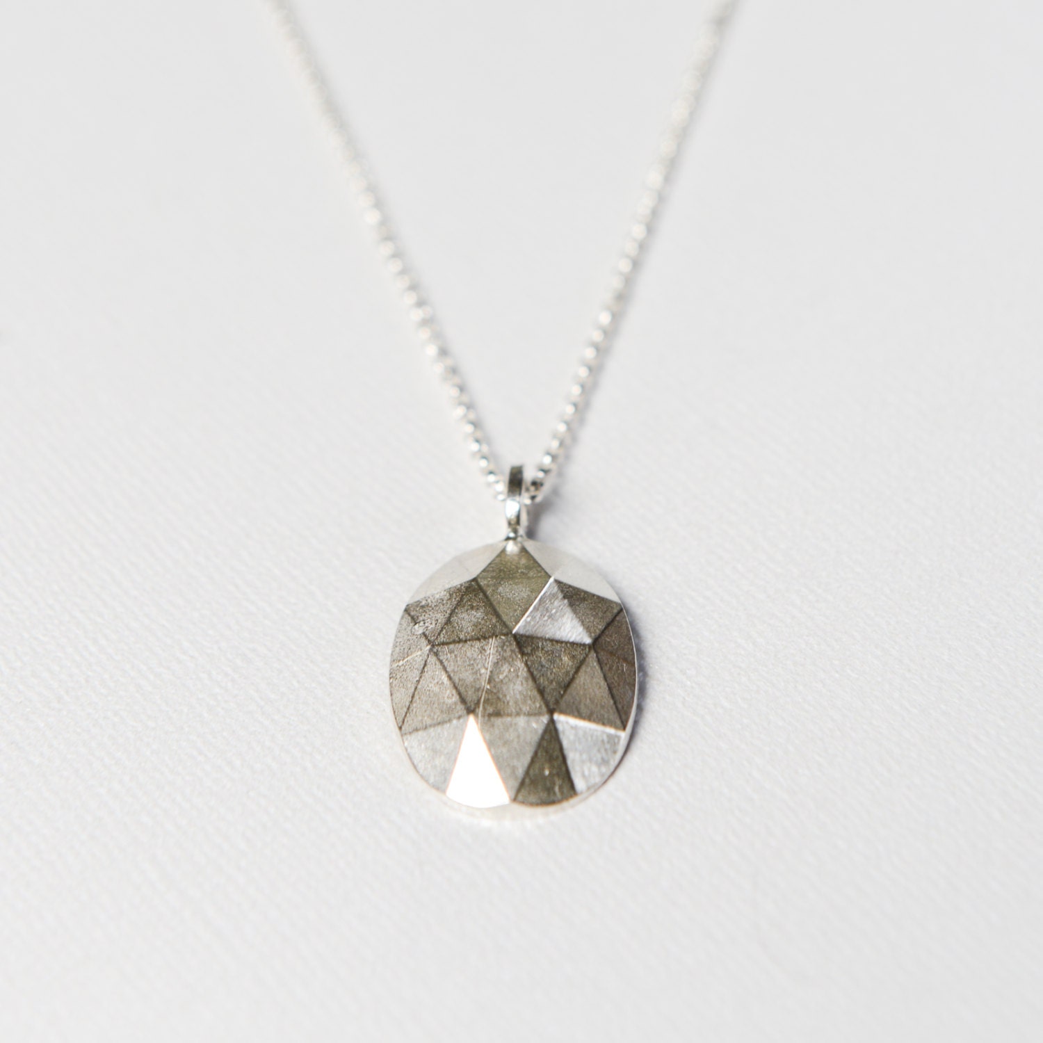 Oval  Rhinestone Charm Necklace in Sterling Silver