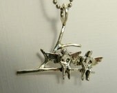 Angels Lia And Maya Go Out On A Limb -  Up Cycled Sterling Silver And PMC - Echo Friendly - Art Jewelry Pendant - 1163