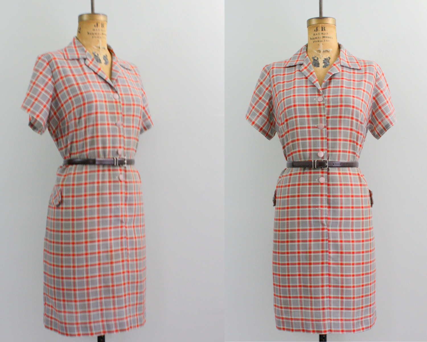 1960s shift dress / 60s plaid dress / vintage 1960s dress xl