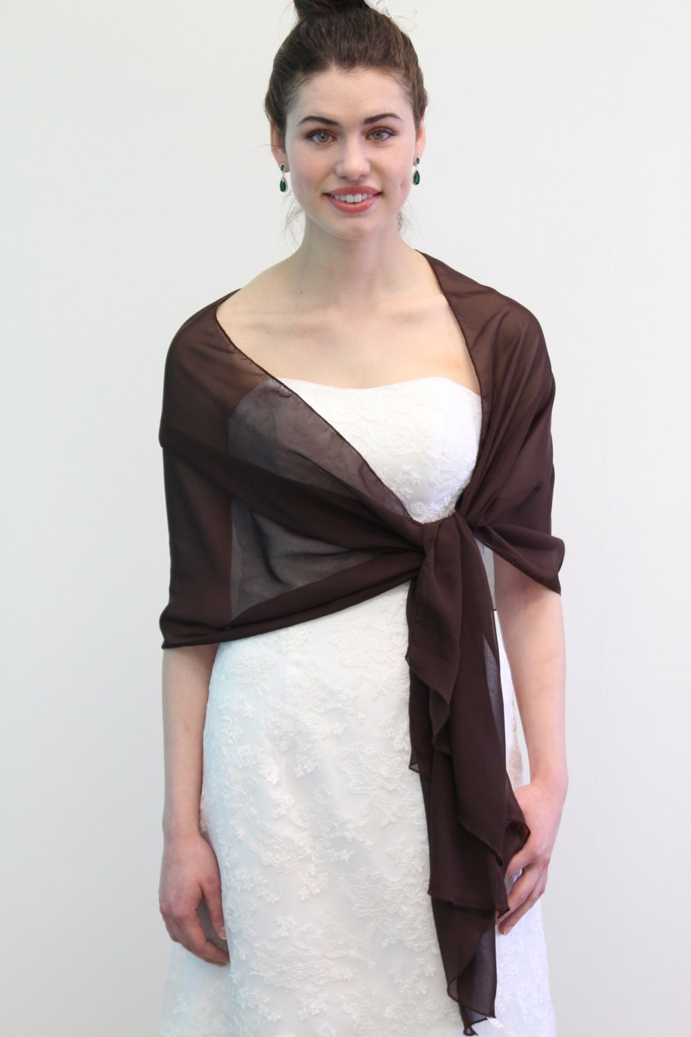Silk Feel Chiffon Bridal Wrap Wedding Stole - Brown 8139CH