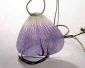 Blue Flower Necklace Hollyhock - white and yellow - botanical jewelry - pendant made of a real pressed petal (1.4 x 1.6 inches) brass
