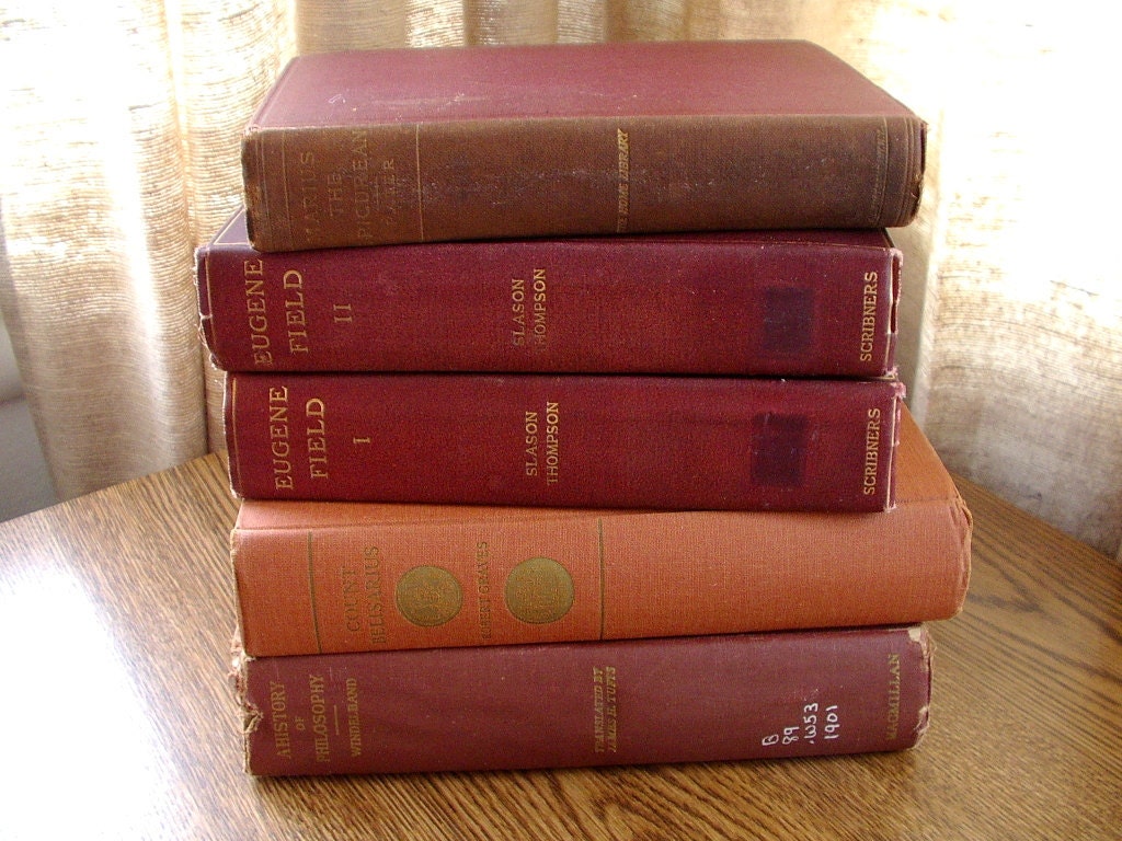 SALE )) 1900s 1930s 1950s lot of 5 antique bookstack Philosophy History Science in reds
