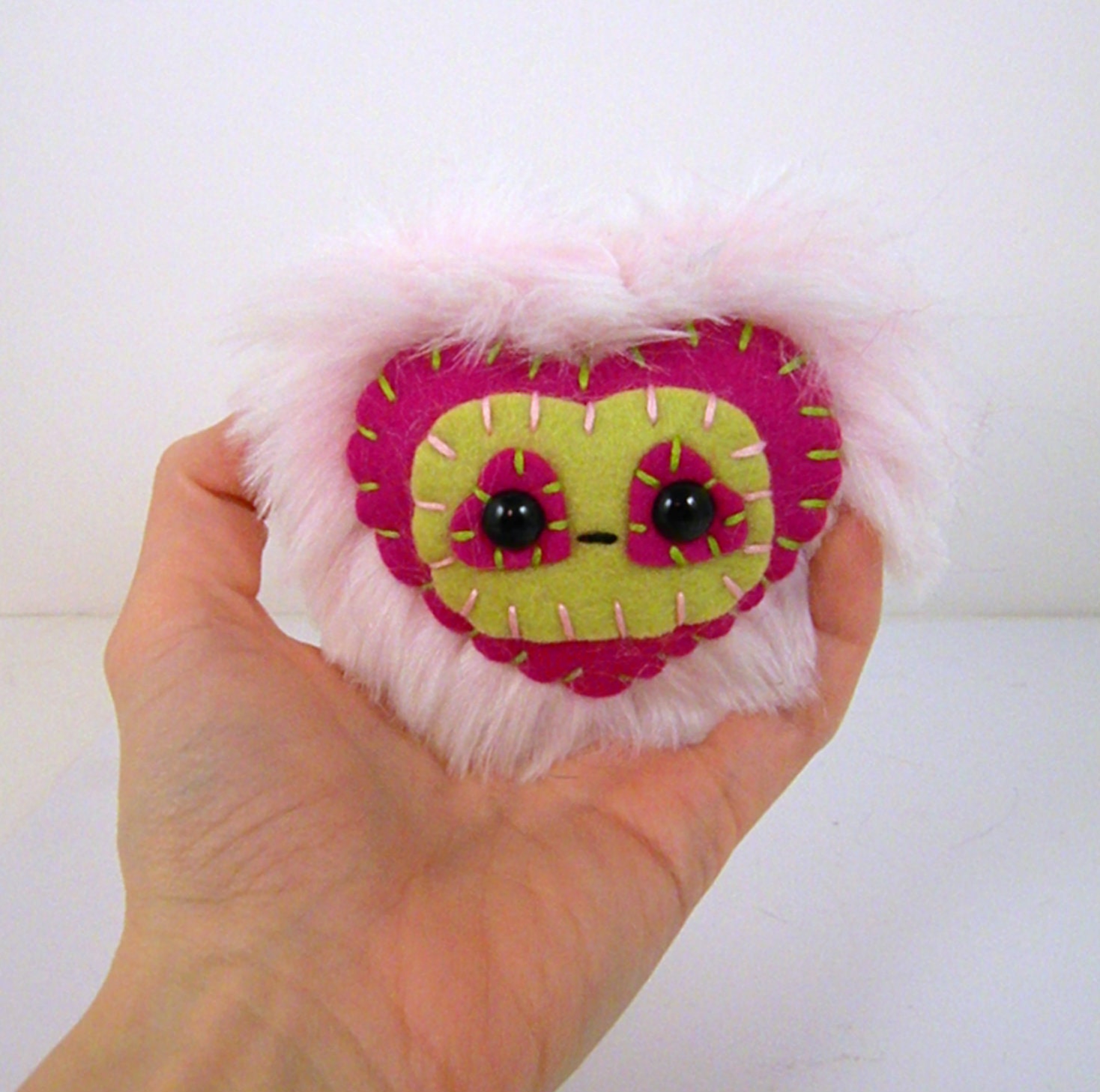 SALE Annie the plush monster miniature heart Little Heart Throb pink green