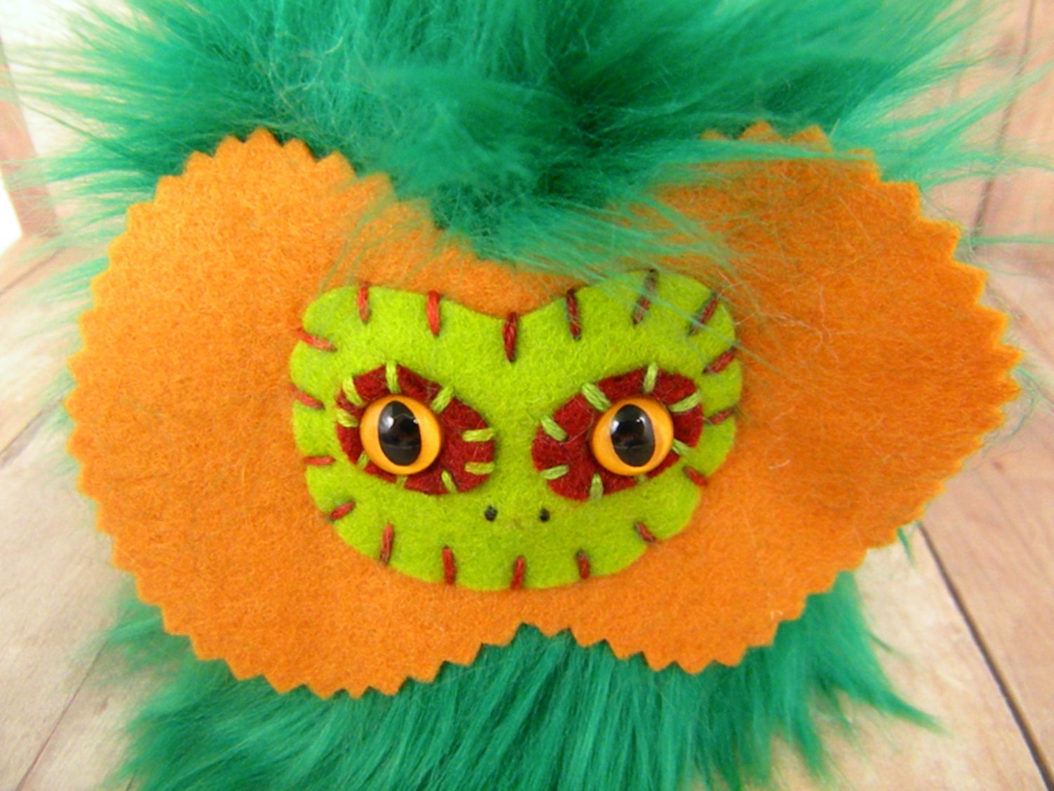 Qizza the plush frilled lizard monster miniature green and orange OOAK