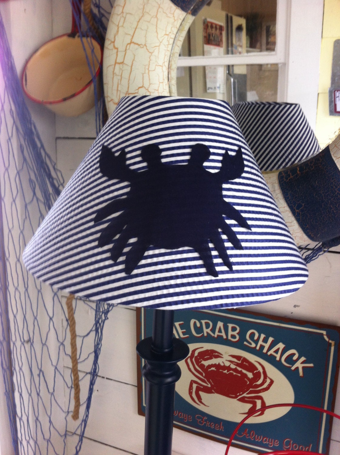 Crab lamp shade/made to match pottery barn crab madras bedding/nautical decor /coottage decor