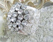 Wedding Jewelry, Bracelet, Bridal Cuff With Rhinestone Crystal Trim