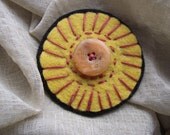 Embroidered Summer Lapel Pin Yellow Gold Black Flower Fabric Tangerine Burnt Orange Button Lapel Pin Fashion Accessory Scarf Hat Purse Round