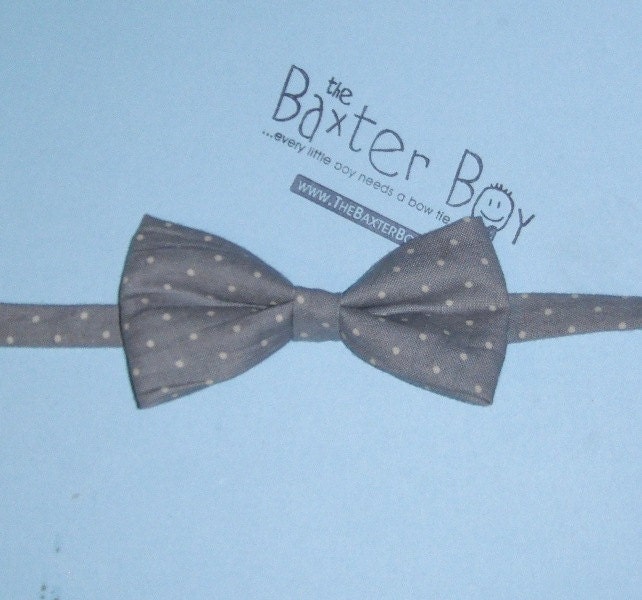 Grey with small white polka dots little boy bow tie - photo prop, ring bearer, wedding