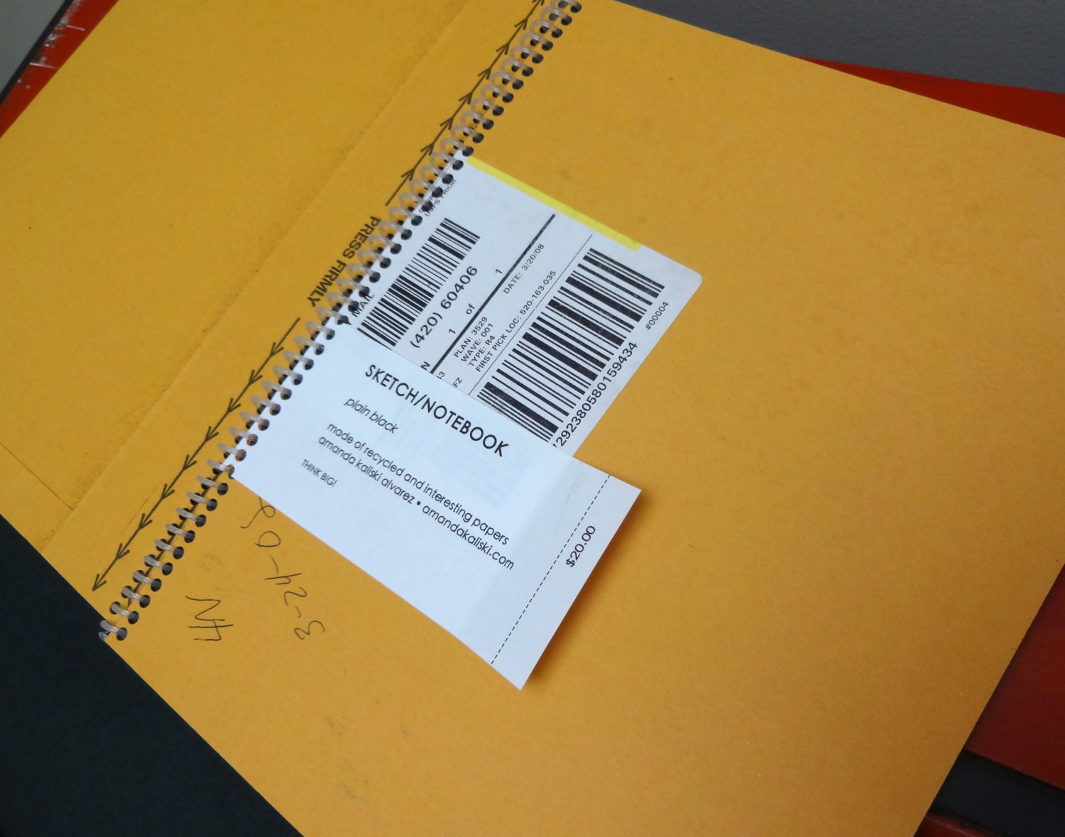 Large Sketch Notebook - Recycled Mailing Envelope Cover - w/Black Paper