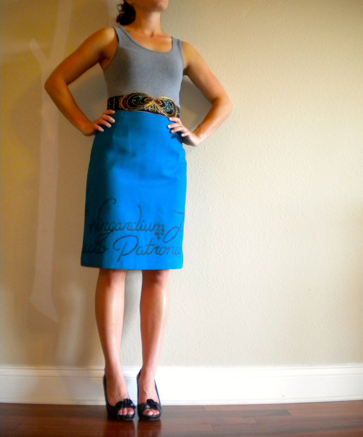 Harry Potter Pencil Skirt Spells and Symbols Blue Small