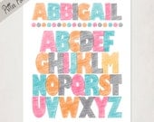 Personalized Girl's Name // ABC Poster Art // Custom Alphabet Print with Baby's name // Kid's Nursery Wall Art // blue pink brown // 8x10