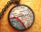 Vintage Los Angeles California Glass Map Pendant Necklace