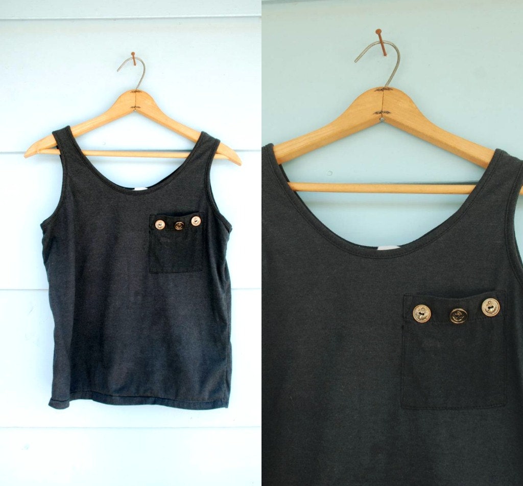 1980s. dark grey tank with anchor buttons. s-m
