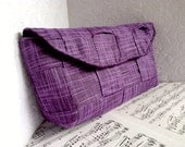 Purple woven clutch purse, clutch bag in tweed pattern