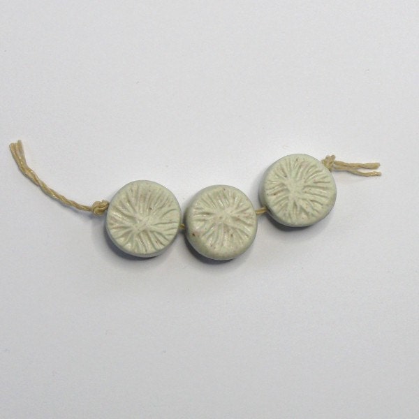 Trio of handmade ceramic button beads in matt grey