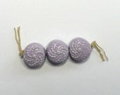 Trio of handmade ceramic button beads in lilac