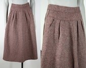 Vintage 1970s Skirt : 70s Brown Wool Tweed Collegiate Midi Skirt S