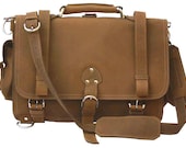 Messenger Bag Leather Briefcase Backpack LARGE - Buckskin Tan Distressed, Rugged
