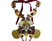 Spring Sale - 10 % OFF - Real Butterfly Dragonfly Luna Moth Wings - Neo Victorian Fairy Fantasy - Gold Plated Necklace - One Of A Kind - Fr