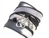 Silk Ribbon Wrap Bracelet with Silver Om and Hamsa,yoga jewelry, bohemian jewelry,  wrapping bracelet, wrap around,wrist wrap