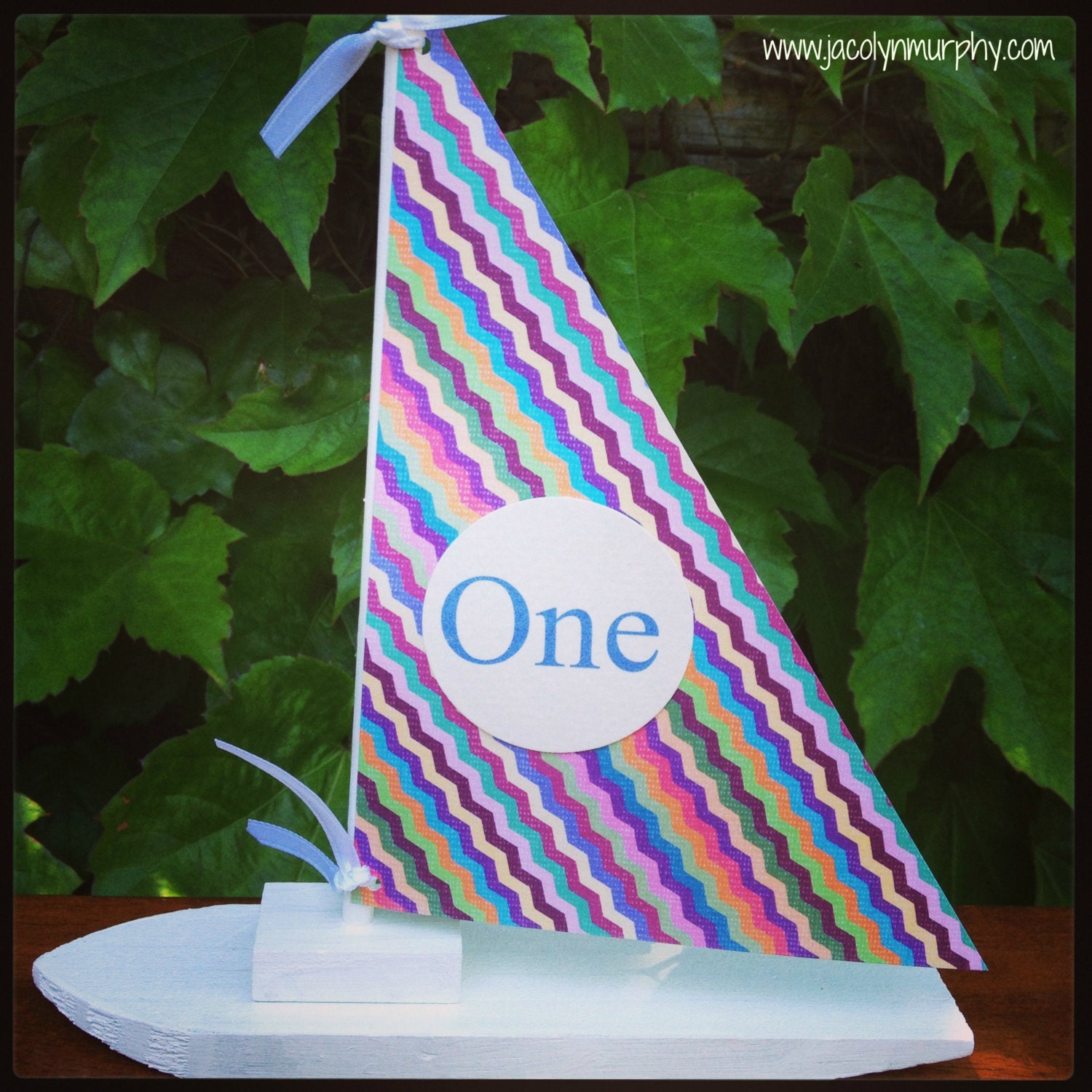 Mini Wooden Sailboat with Zig Zag Print Customizable Sail