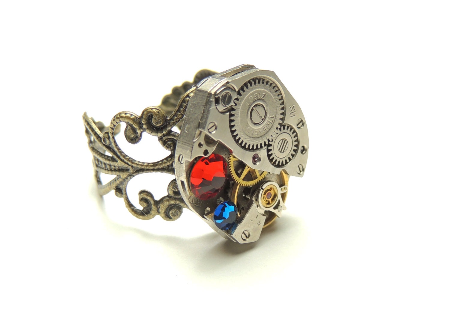 steampunk watch movement ring- adjustable-victorian rings - handmade ring old watch movement