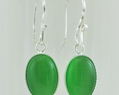 Pretty Green Cats Eye Earrings, Glass Drop Earrings, Handmade Dangle Earrings, Fun Sterling Silver Earrings