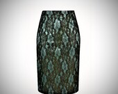 High waist pencil skirt, double layered LACE over satin crepe, Made to order , high fashion ,plus sizes
