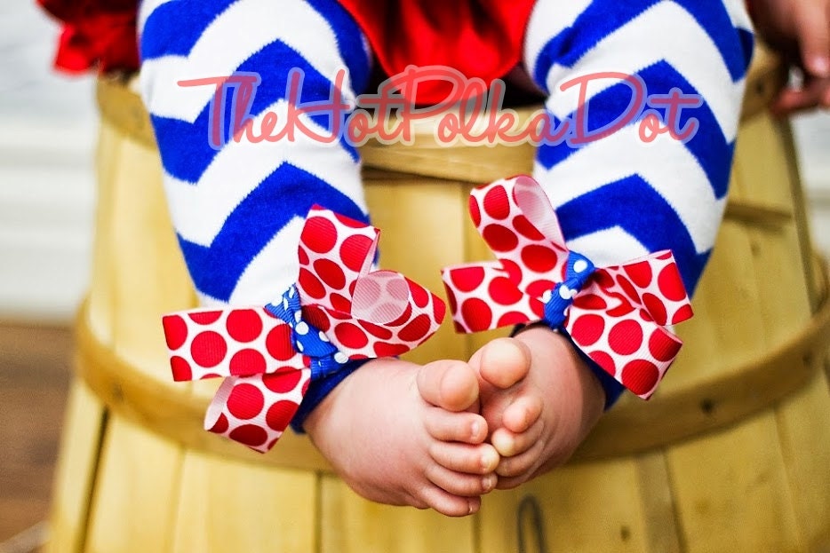 Lil Miss Chevron Print Leg Warmers with Polka Dot Bows  - Perfect 4th of July Photo Shoot Outfit -