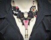 Assemblage Necklace, Doll Statement Necklace,  Lace Bib Necklace, Art Doll Necklace, Mixed Media Jewelry, Collage Jewelry, Upcycled Jewelry