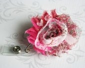 Shabby Chic Flower Retractable Badge / ID Holder Reel - Pink Floral