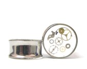 Steampunk Plugs Gauges 1 " Surgical Steel Tunnels Filled with Real Gears By: Mechanique Steampunk
