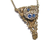 Steampunk Necklace Antiqued Brass Victorian Filigree Charm Finished with A GORGEOUS Jeweled Watch Movement -by Mechanique Steampunk