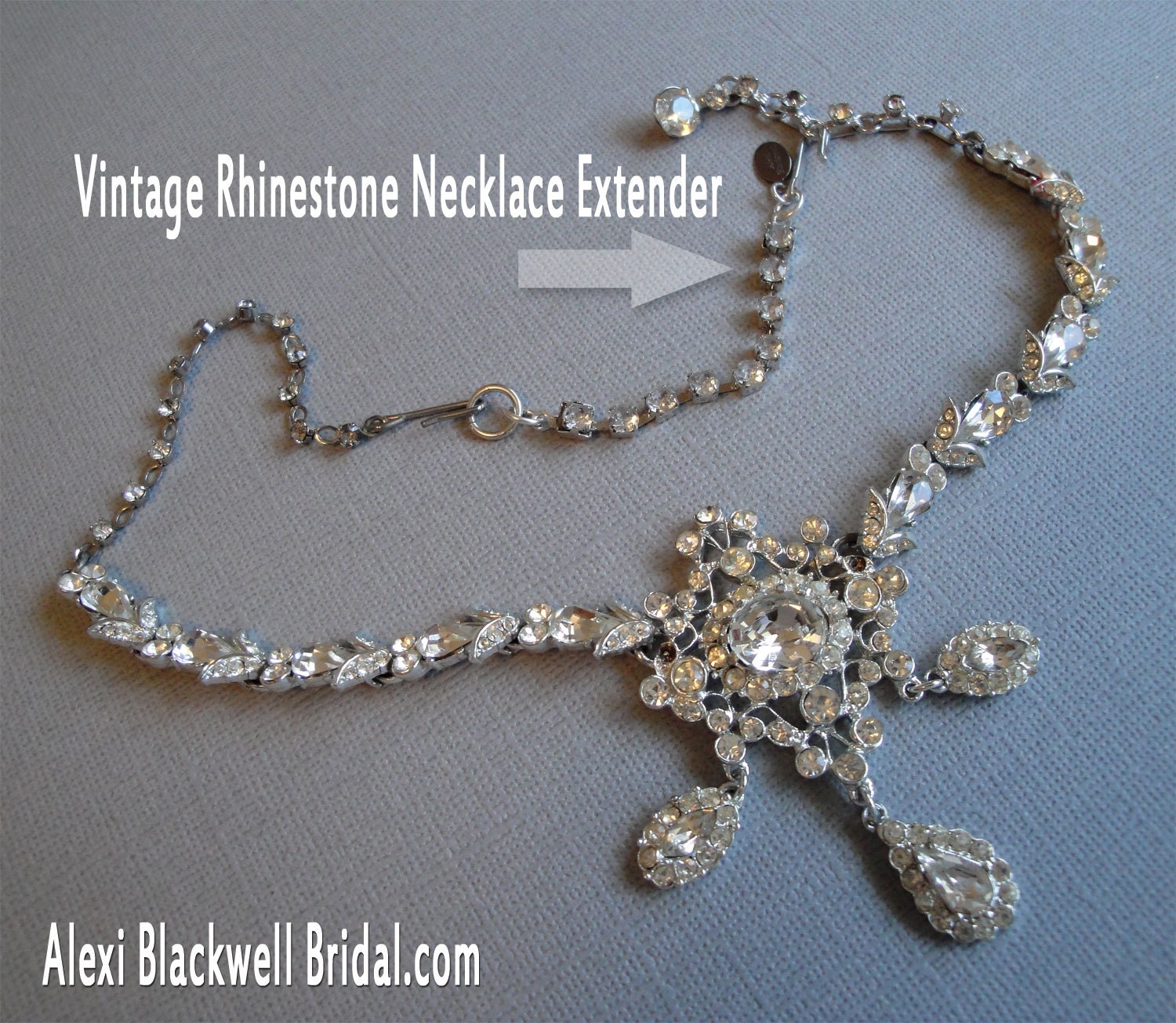 Necklace Extender Rhinestone Chain is handmade by me to lengthen your antique rhinestone necklaces so you can wear them comfortably