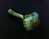 Green Glass Silver and Gold Fumed Vortex Honeycomb Tobacco Spoon Pipe