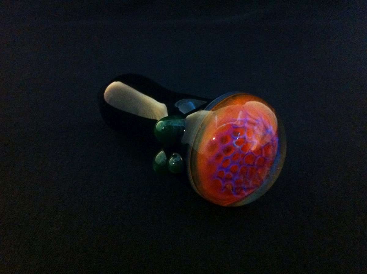 Sale Chunky Black Glass Pipe with Glowing Purple Honeycomb Tobacco Spoon Pipe