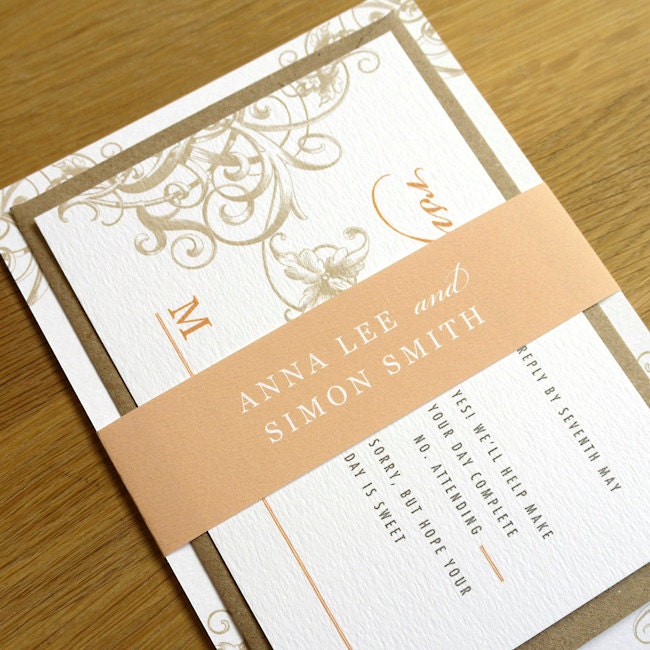 Vintage Wedding Invitation - 'Floral Swirl' Design - One Sample