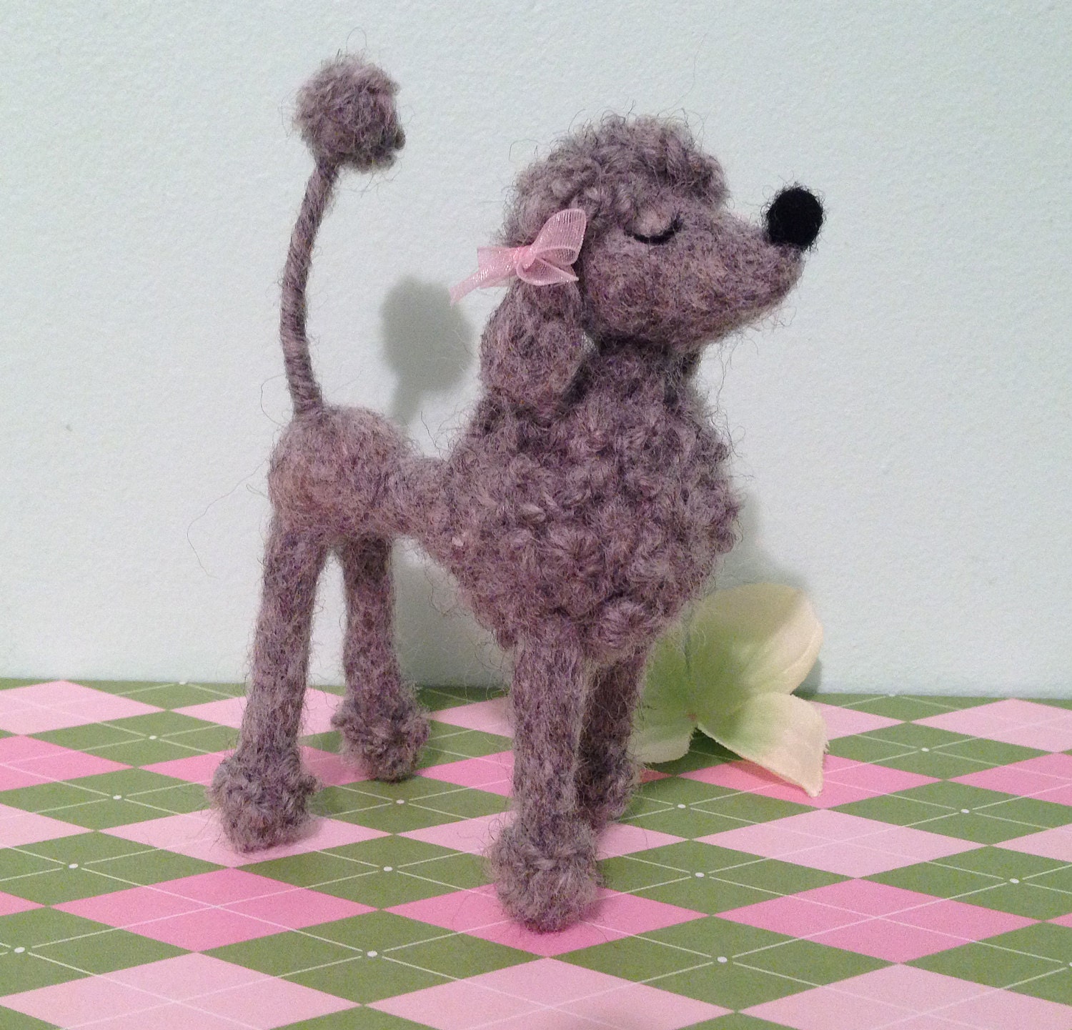 Gray French Poodle, Felted Fuzzy and Snooty